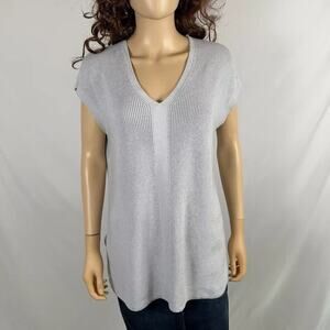 J Jill Wearever Gray Short Sleeve Top Blouse Shirt Medium Ribbed V-Neck Casual